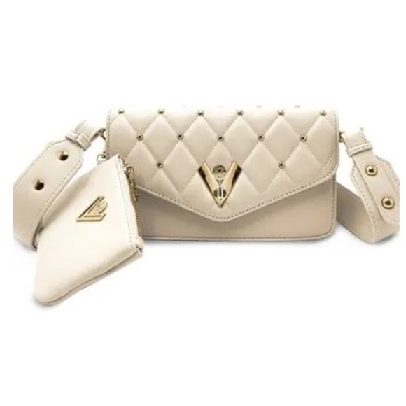 Valentino Orlandi Quilted Vegan Leather Crossbody & Wallet Cream NWT MSRP $380 - Picture 1 of 4